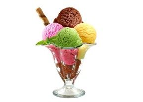 Ice cream sundae with many flavors 